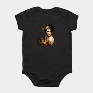 The woman image features an artistic depiction of a person Baby Bodysuit